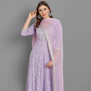 Women Purple Mirror Work Kurta with Trousers & Dupatta